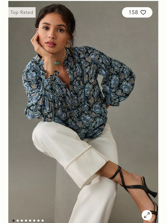 By Anthropologie Tops - By Anthropologie Navy Blue Henley Peasant Blouse Size Medium floral